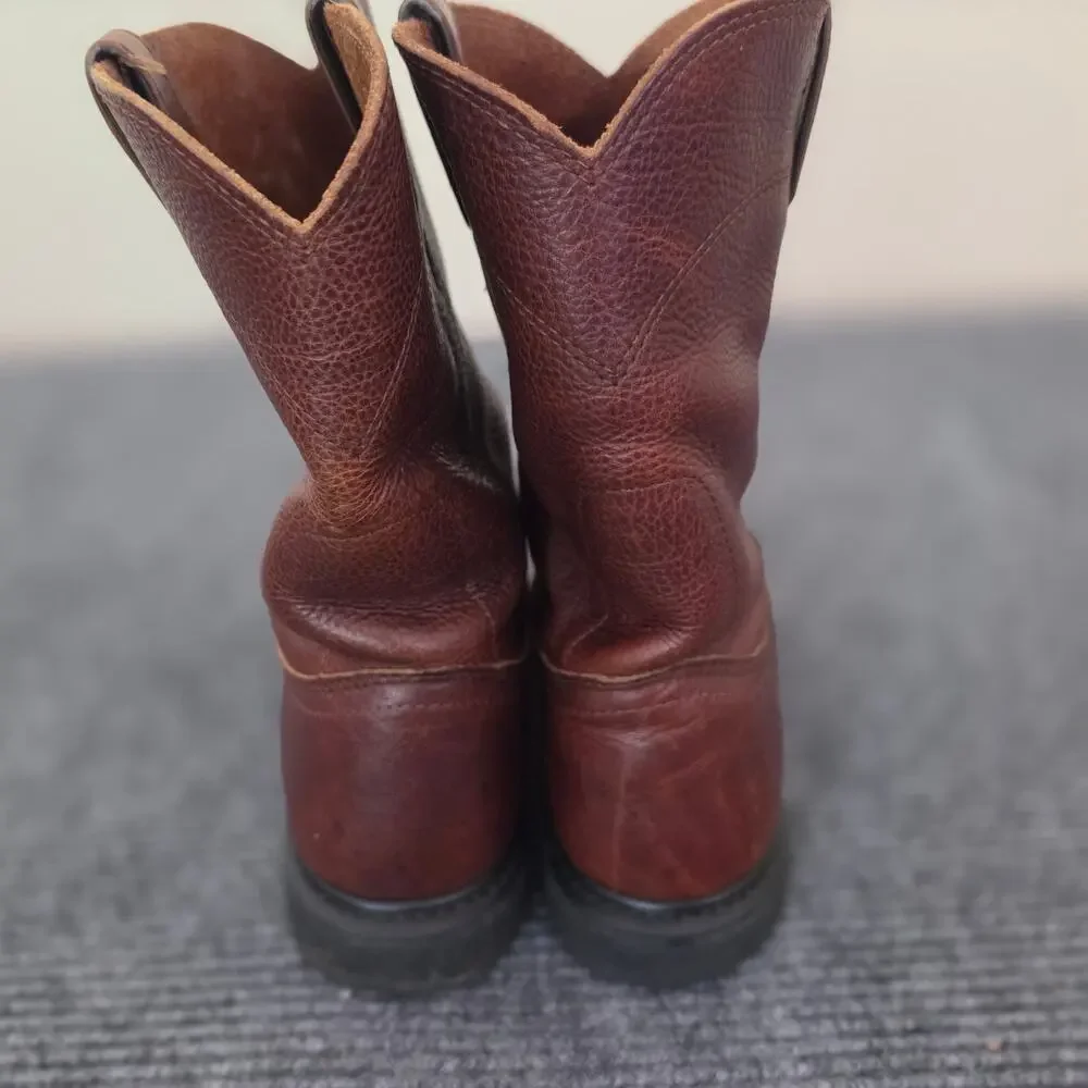 Justin Men's 11M Brown Leather Pull-On Work Boots Slip Resistant Soles